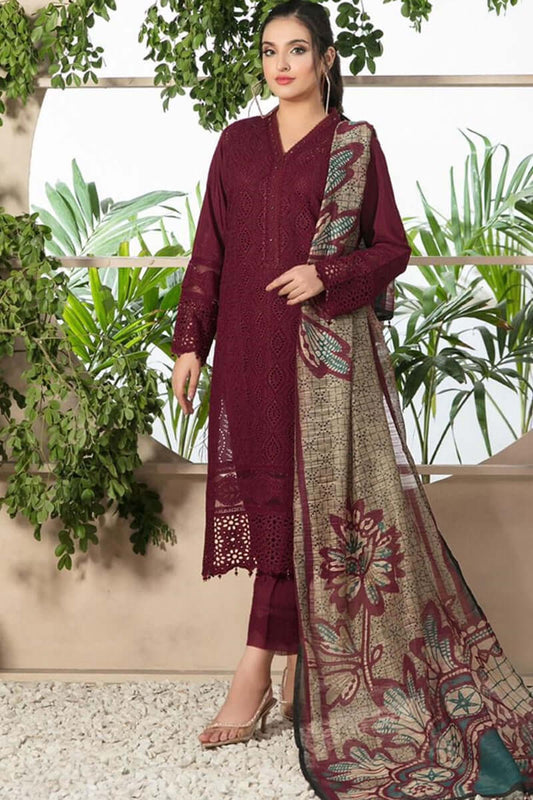 3 Piece Embroidered Lawn Suit With Digital Printed Poly Dopatta (CR 806)