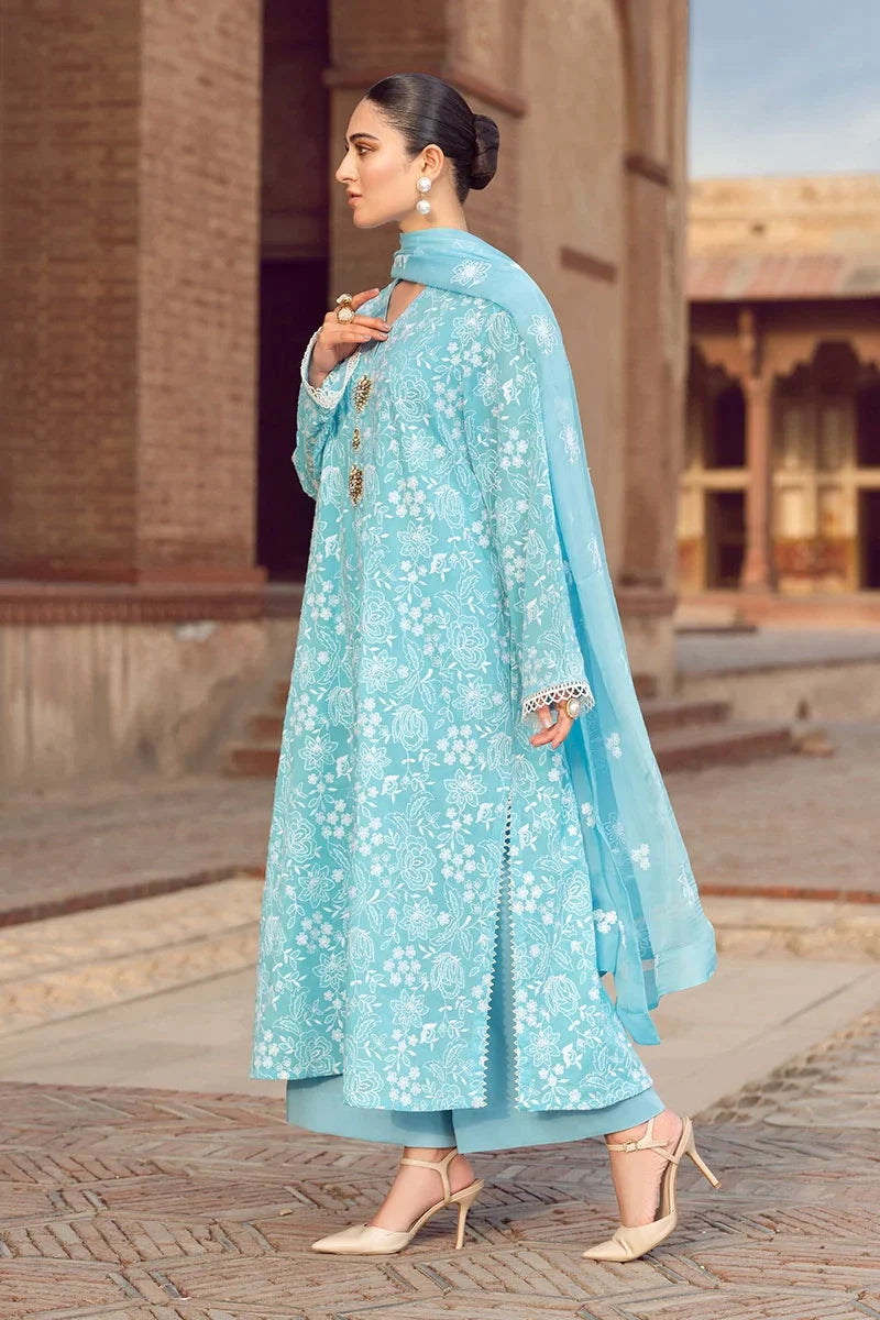 3 Piece Embroidered Lawn Suit With Embroidered Organza Dopatta (BR 08)