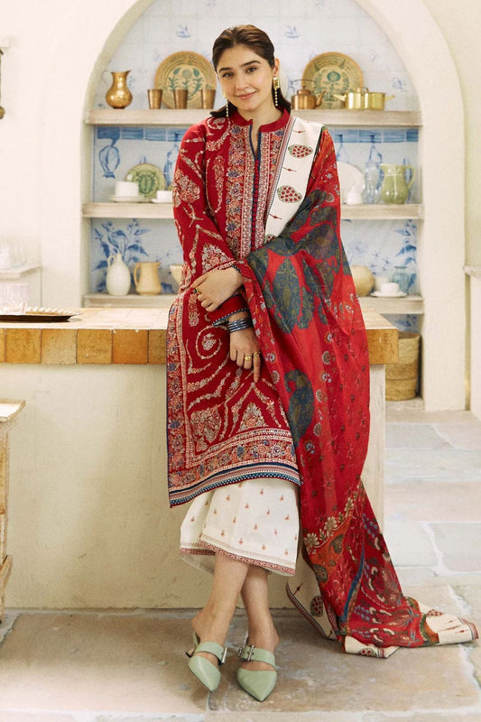 3 Piece Embroidered Lawn Suit With Embroidered Organza Dopatta (ZS 55)