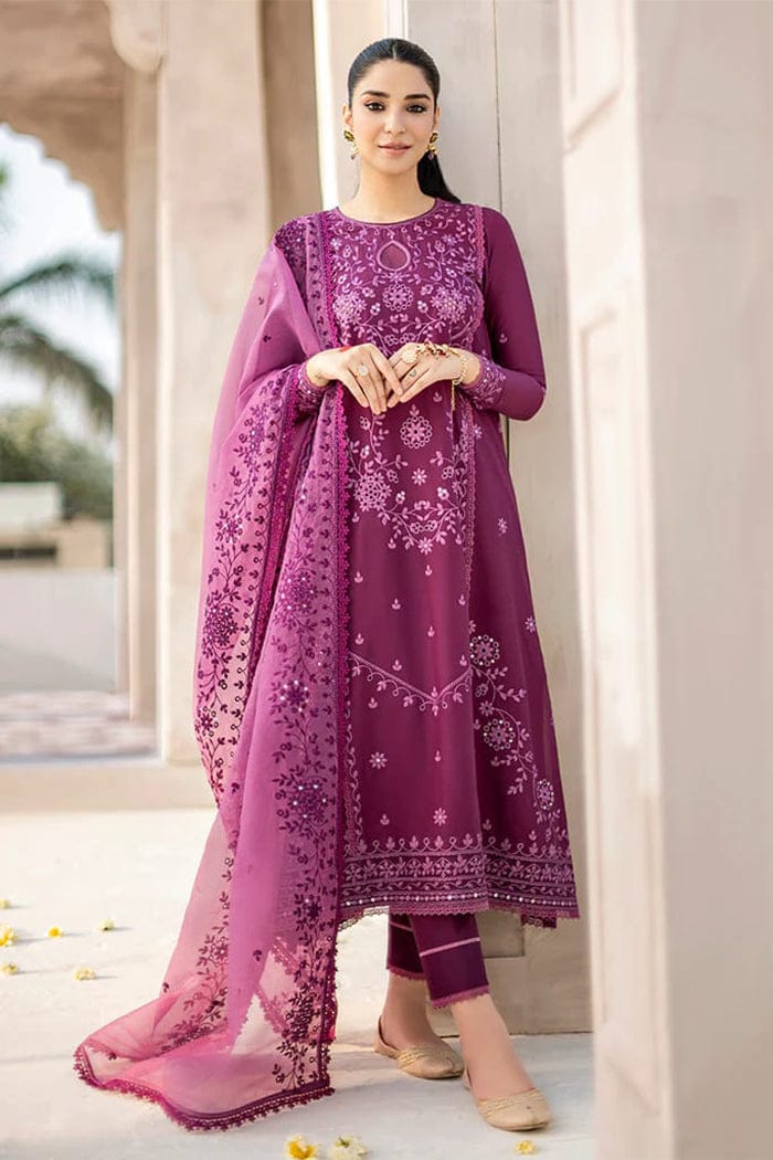 3 Piece Embroidered Lawn Suit With Embroidered Organza Dopatta (CS 84)