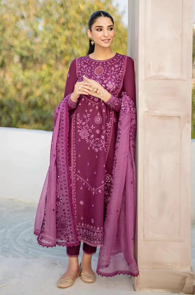 3 Piece Embroidered Lawn Suit With Embroidered Organza Dopatta (CS 84)