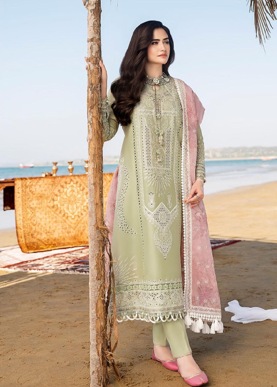 3 Piece Embroidered Lawn Suit With Digital Printed Organza Dopatta (CH 10)