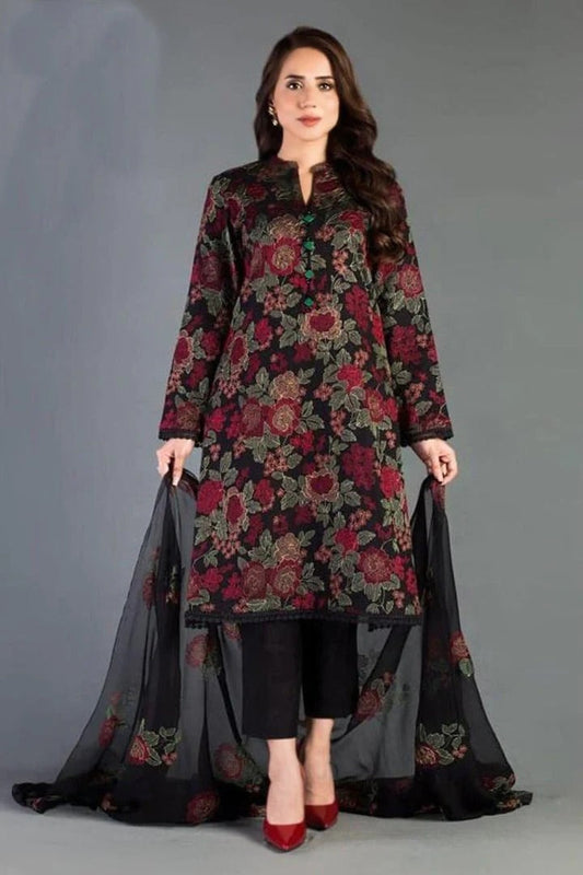 3 Piece Embroidered Lawn Suit With Embroidered Chiffon Dopatta (BR 345)