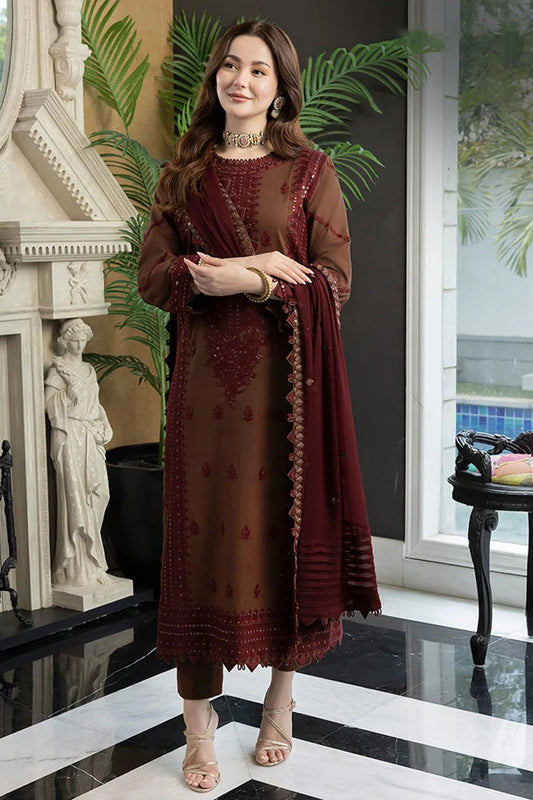 3 Piece Embroidered Lawn Suit With Embroidered Lawn Dopatta (AJ 2556)