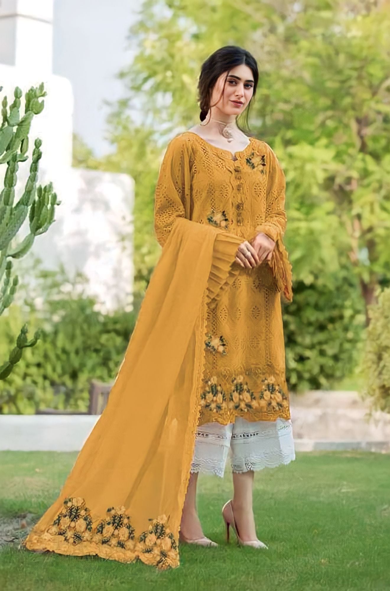 3 Piece Embroidered Lawn Suit With Embroidered Chiffon Dopatta (CS 02)