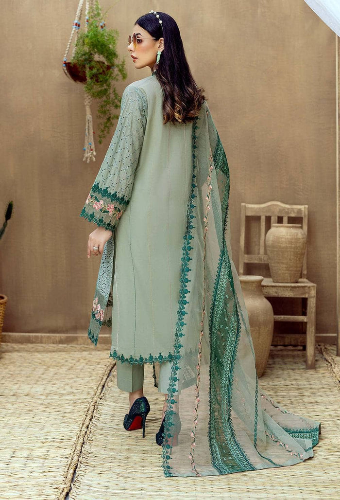 3 Piece Embroidered Lawn Suit With Embroidered Organza Dopatta (LM 16)