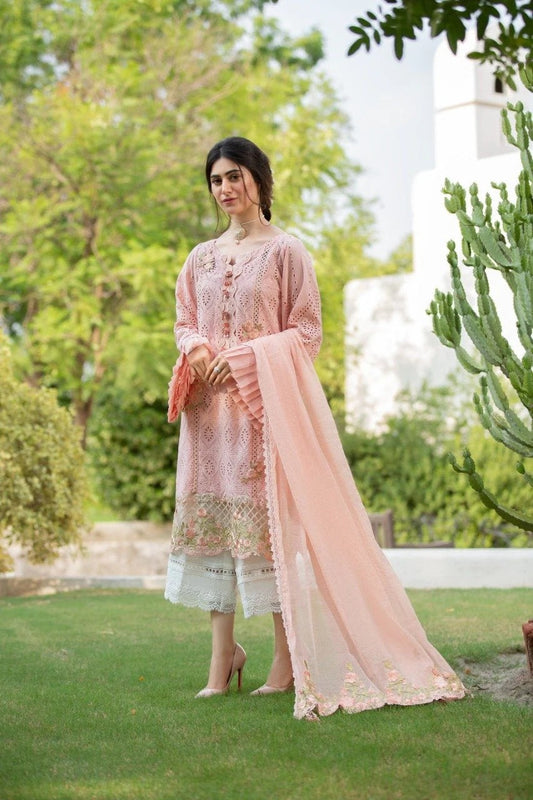 3 Piece Embroidered Lawn Suit With Embroidered Chiffon Dopatta (CS 34)