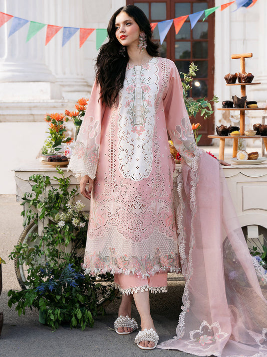 3 Piece Embroidered Lawn Suit With Embroidered Organza Dopatta (BL 2585)