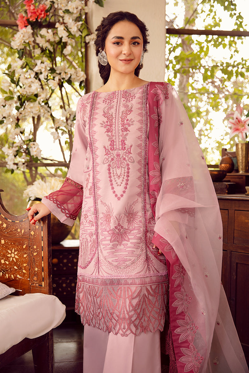 RA-46 Luxury Embroidered Lawn 3Pec Suit with Embroidered Organza Dopatta.