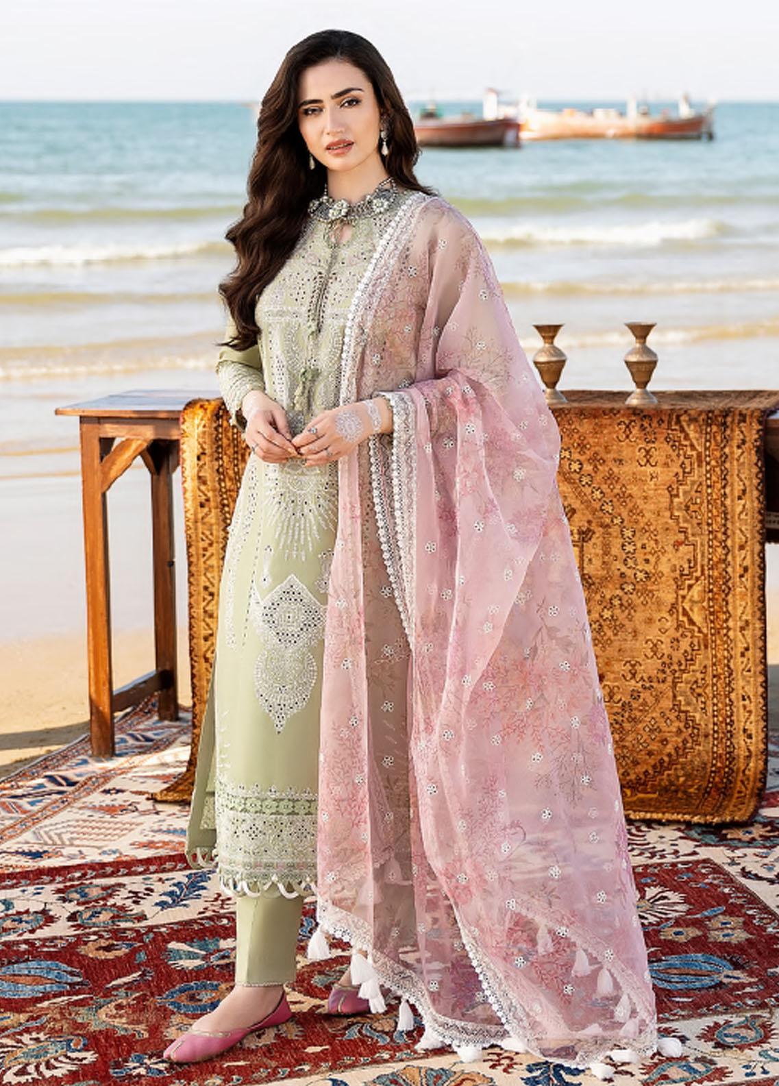 3 Piece Embroidered Lawn Suit With Digital Printed Organza Dopatta (CH 10)