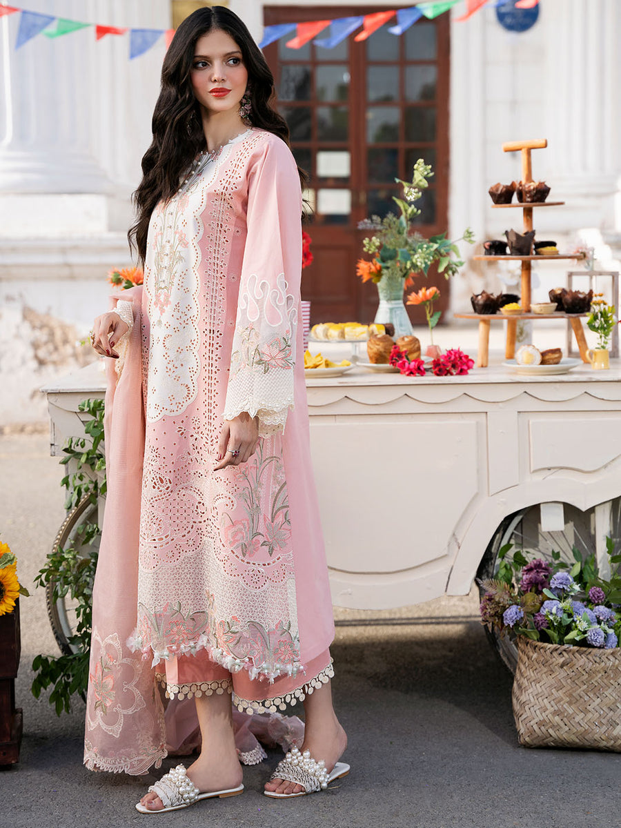 3 Piece Embroidered Lawn Suit With Embroidered Organza Dopatta (BL 2585)