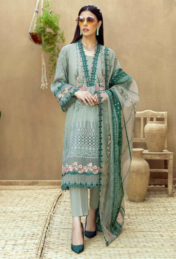 3 Piece Embroidered Lawn Suit With Embroidered Organza Dopatta (LM 16)