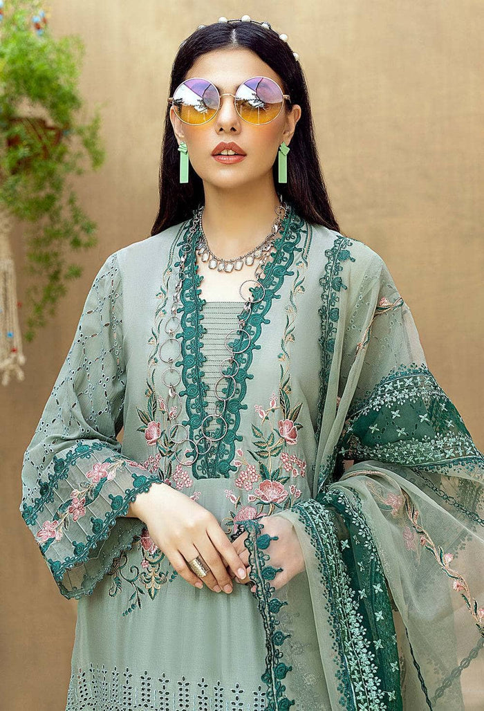 3 Piece Embroidered Lawn Suit With Embroidered Organza Dopatta (LM 16)