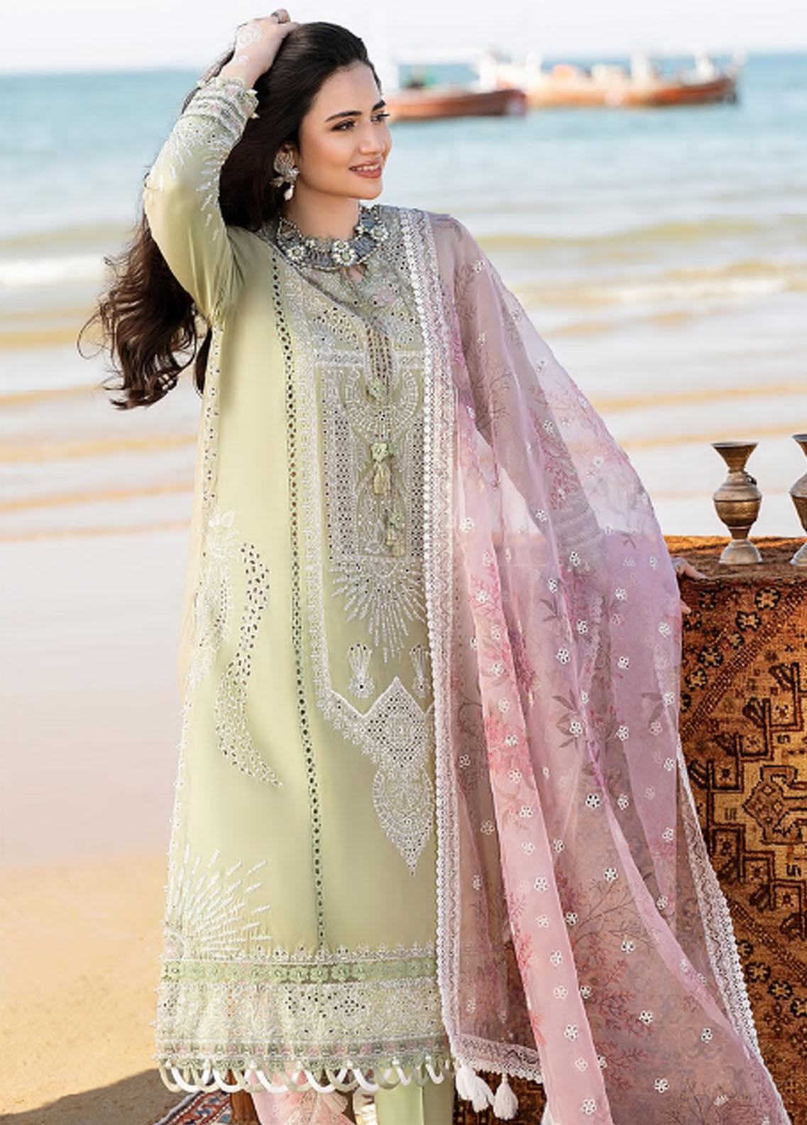 3 Piece Embroidered Lawn Suit With Digital Printed Organza Dopatta (CH 10)